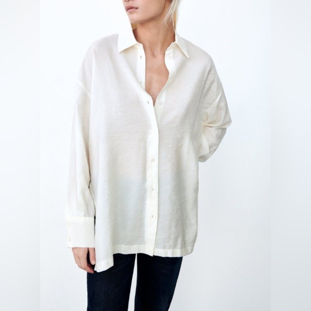 ZARA flowy Ecru oversized shirt - Picture 1 of 16
